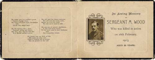 Moses Wood's memorial card