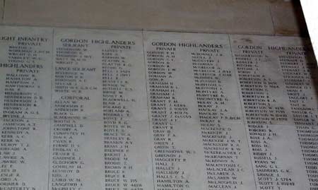 The names of Gordon Highlanders, Ypres