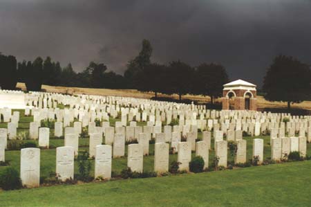 Wm Brand 's grave is near the building on the right